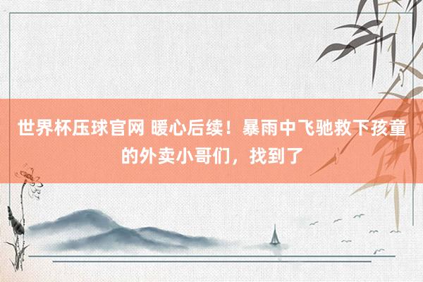 世界杯压球官网 暖心后续！暴雨中飞驰救下孩童的外卖小哥们，找到了