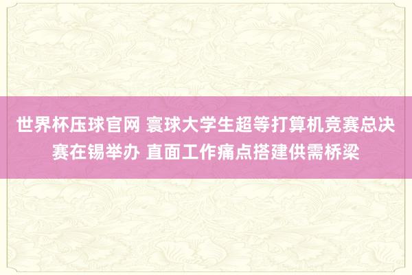 世界杯压球官网 寰球大学生超等打算机竞赛总决赛在锡举办 直面工作痛点搭建供需桥梁