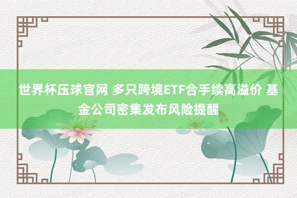 世界杯压球官网 多只跨境ETF合手续高溢价 基金公司密集发布风险提醒
