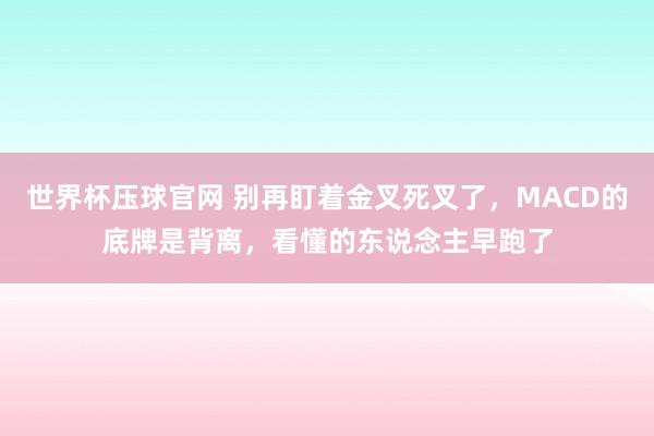 世界杯压球官网 别再盯着金叉死叉了，MACD的底牌是背离，看懂的东说念主早跑了
