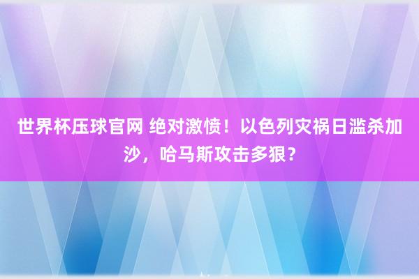 世界杯压球官网 绝对激愤！以色列灾祸日滥杀加沙，哈马斯攻击多狠？