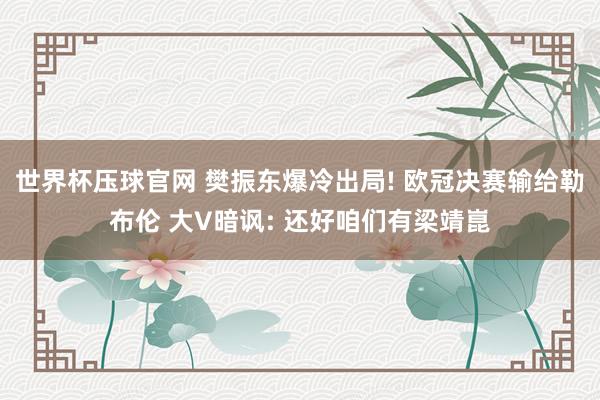 世界杯压球官网 樊振东爆冷出局! 欧冠决赛输给勒布伦 大V暗讽: 还好咱们有梁靖崑