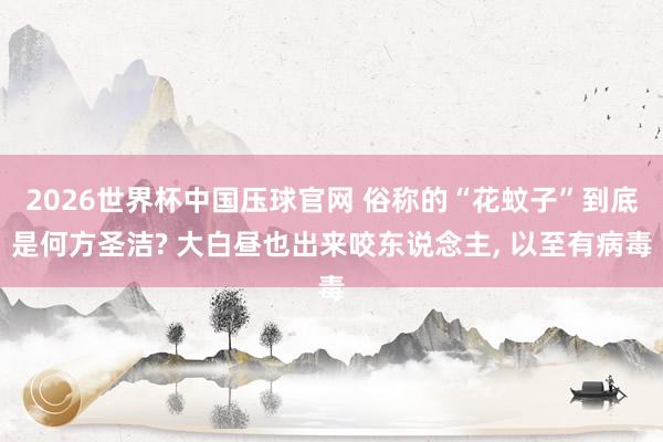 2026世界杯中国压球官网 俗称的“花蚊子”到底是何方圣洁? 大白昼也出来咬东说念主， 以至有病毒