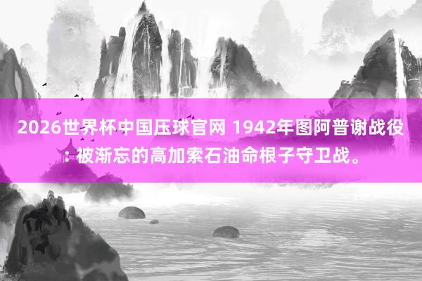2026世界杯中国压球官网 1942年图阿普谢战役: 被渐忘的高加索石油命根子守卫战。