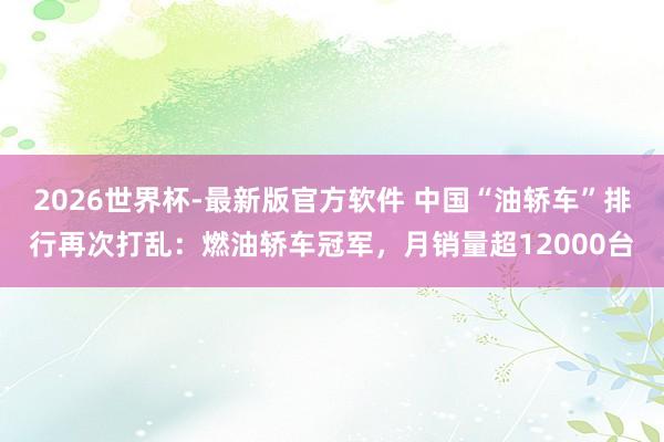2026世界杯-最新版官方软件 中国“油轿车”排行再次打乱：燃油轿车冠军，月销量超12000台