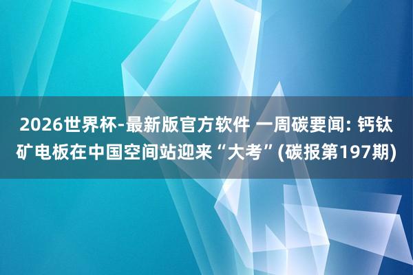 2026世界杯-最新版官方软件 一周碳要闻: 钙钛矿电板在中国空间站迎来“大考”(碳报第197期)
