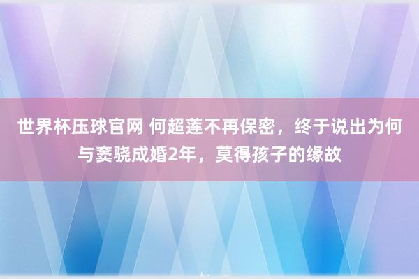 世界杯压球官网 何超莲不再保密，终于说出为何与窦骁成婚2年，莫得孩子的缘故