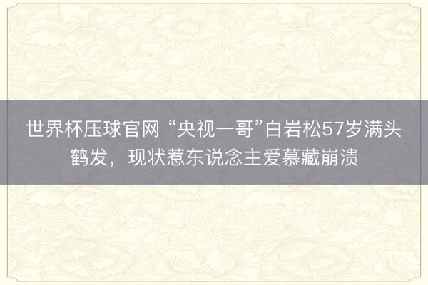 世界杯压球官网 “央视一哥”白岩松57岁满头鹤发，现状惹东说念主爱慕藏崩溃