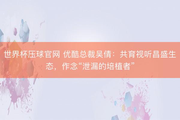 世界杯压球官网 优酷总裁吴倩：共育视听昌盛生态，作念“泄漏的培植者”