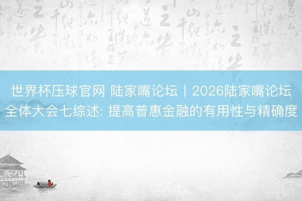 世界杯压球官网 陆家嘴论坛丨2026陆家嘴论坛全体大会七综述: 提高普惠金融的有用性与精确度